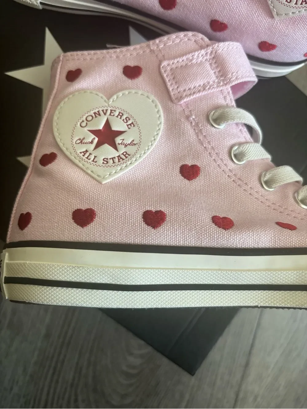 Converse Kids Pink High-Top Sneakers with Red Heart Accents